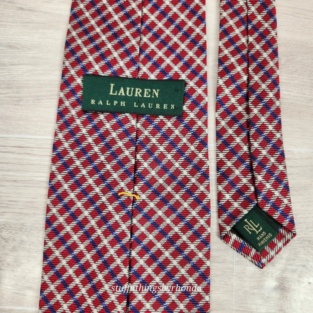 Lauren Ralph Lauren Men's Tie Red,‎ White & Blue Check Pattern 56